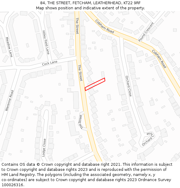 84, THE STREET, FETCHAM, LEATHERHEAD, KT22 9RF: Location map and indicative extent of plot