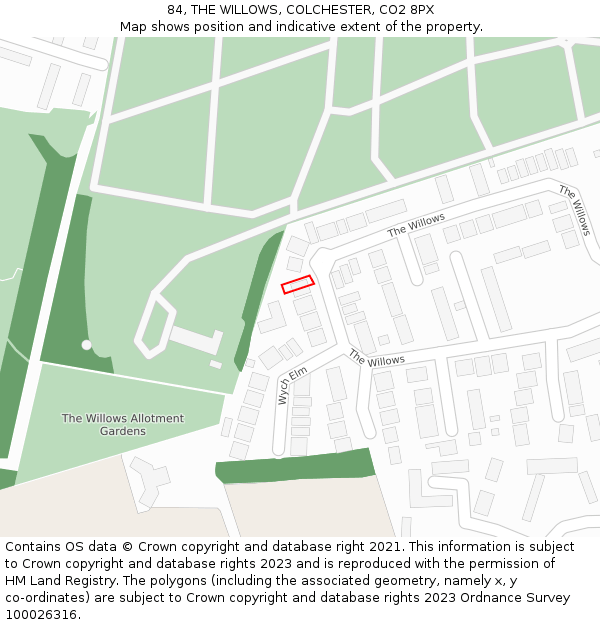 84, THE WILLOWS, COLCHESTER, CO2 8PX: Location map and indicative extent of plot