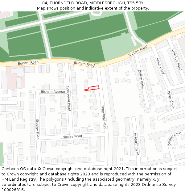 84, THORNFIELD ROAD, MIDDLESBROUGH, TS5 5BY: Location map and indicative extent of plot