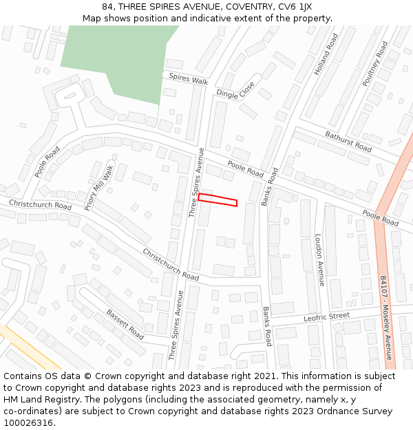 84, THREE SPIRES AVENUE, COVENTRY, CV6 1JX: Location map and indicative extent of plot