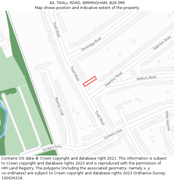 84, TIXALL ROAD, BIRMINGHAM, B28 0RR: Location map and indicative extent of plot