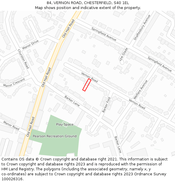 84, VERNON ROAD, CHESTERFIELD, S40 1EL: Location map and indicative extent of plot