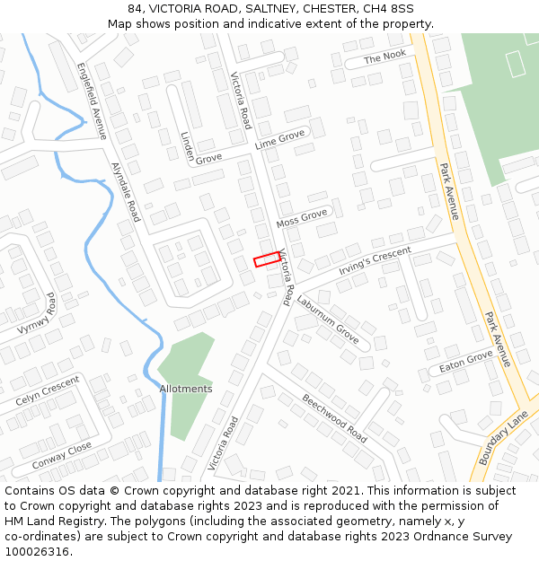 84, VICTORIA ROAD, SALTNEY, CHESTER, CH4 8SS: Location map and indicative extent of plot