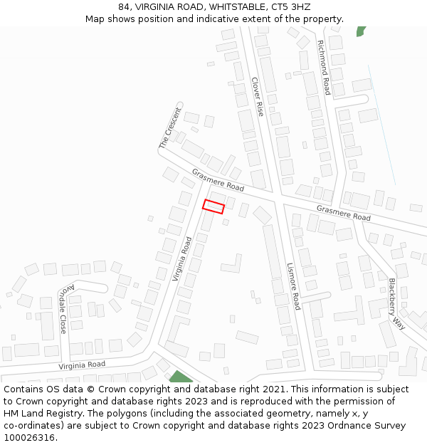 84, VIRGINIA ROAD, WHITSTABLE, CT5 3HZ: Location map and indicative extent of plot