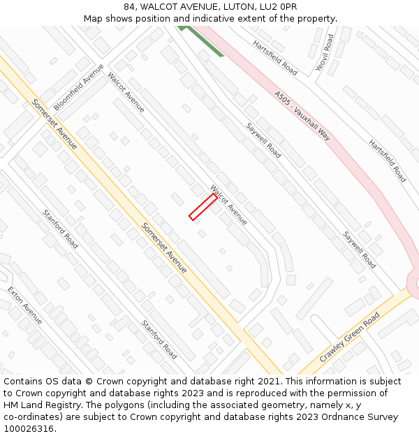 84, WALCOT AVENUE, LUTON, LU2 0PR: Location map and indicative extent of plot