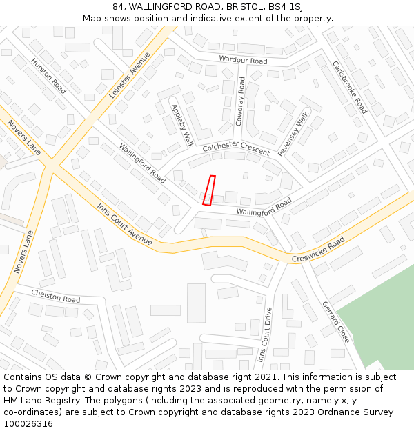 84, WALLINGFORD ROAD, BRISTOL, BS4 1SJ: Location map and indicative extent of plot