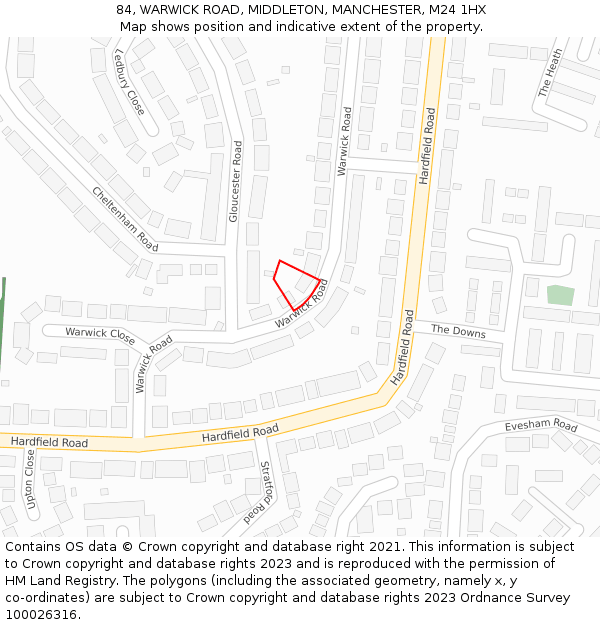 84, WARWICK ROAD, MIDDLETON, MANCHESTER, M24 1HX: Location map and indicative extent of plot