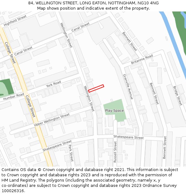 84, WELLINGTON STREET, LONG EATON, NOTTINGHAM, NG10 4NG: Location map and indicative extent of plot