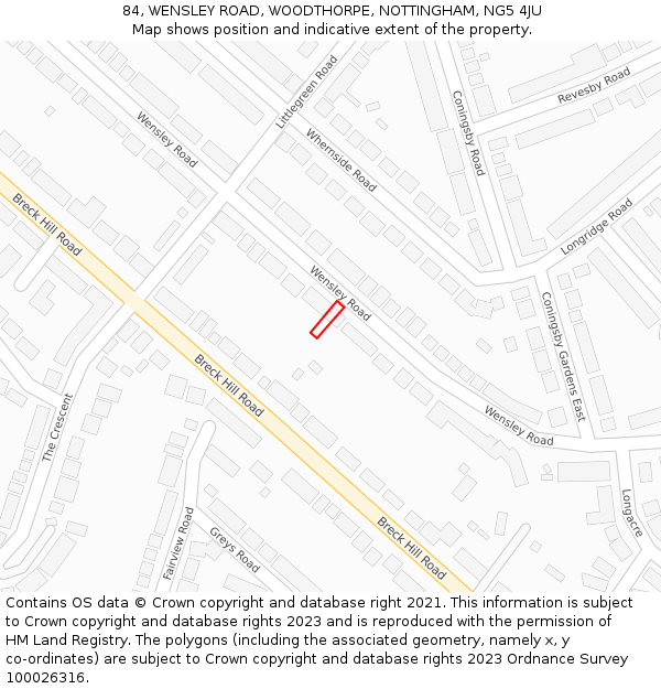 84, WENSLEY ROAD, WOODTHORPE, NOTTINGHAM, NG5 4JU: Location map and indicative extent of plot