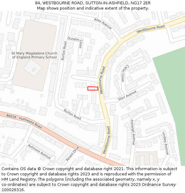 84, WESTBOURNE ROAD, SUTTON-IN-ASHFIELD, NG17 2ER: Location map and indicative extent of plot