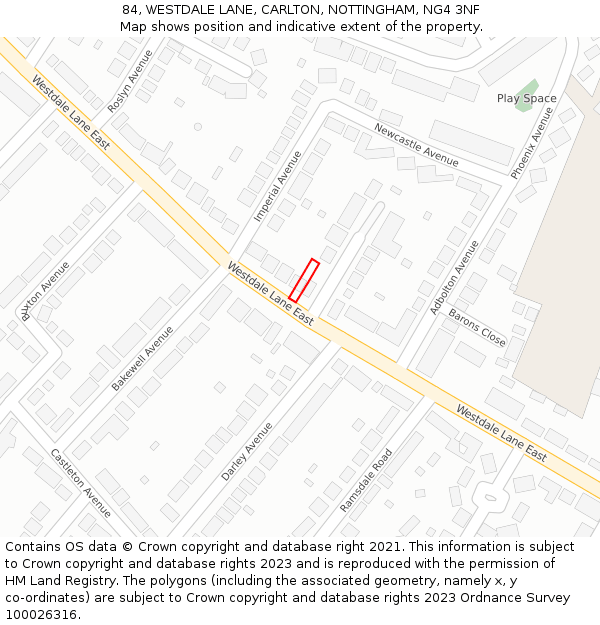 84, WESTDALE LANE, CARLTON, NOTTINGHAM, NG4 3NF: Location map and indicative extent of plot