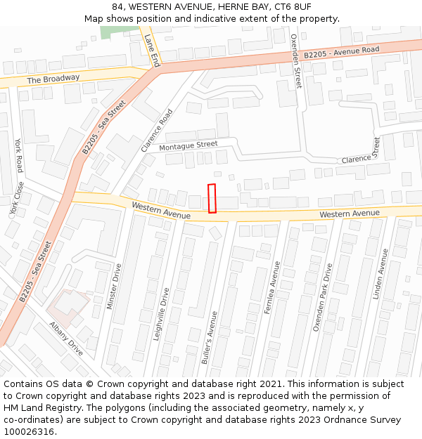 84, WESTERN AVENUE, HERNE BAY, CT6 8UF: Location map and indicative extent of plot