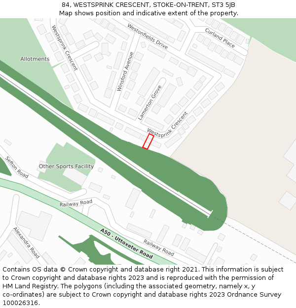84, WESTSPRINK CRESCENT, STOKE-ON-TRENT, ST3 5JB: Location map and indicative extent of plot