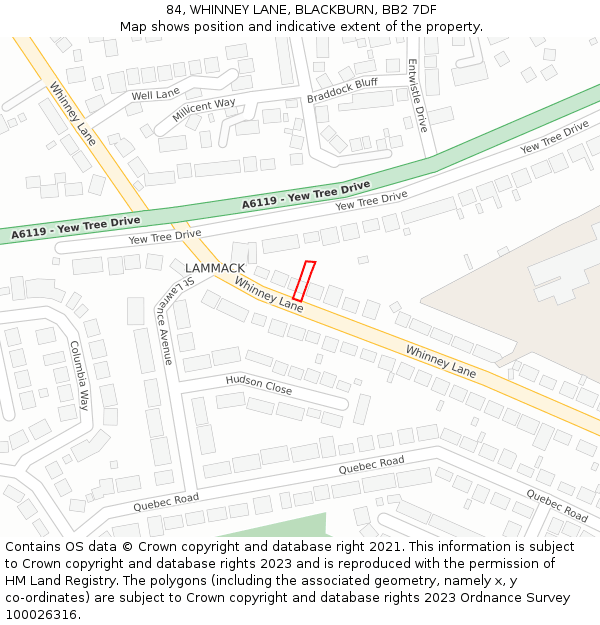 84, WHINNEY LANE, BLACKBURN, BB2 7DF: Location map and indicative extent of plot