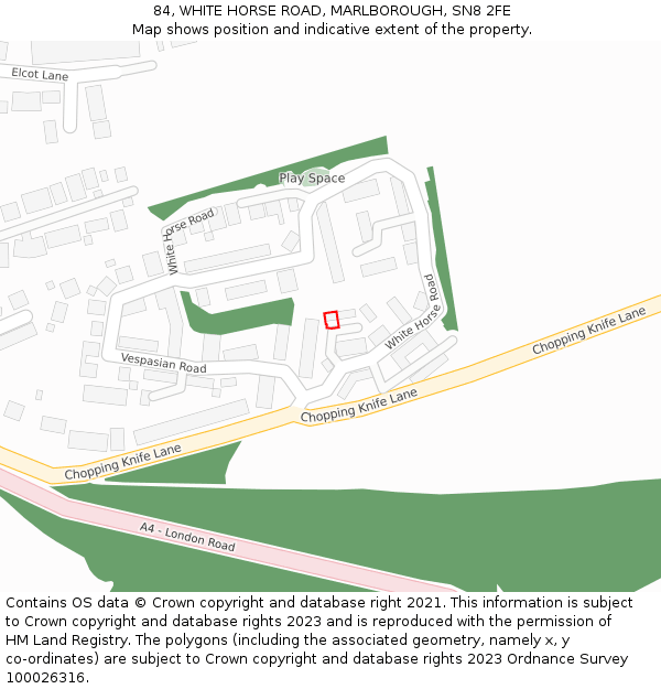 84, WHITE HORSE ROAD, MARLBOROUGH, SN8 2FE: Location map and indicative extent of plot