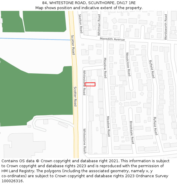 84, WHITESTONE ROAD, SCUNTHORPE, DN17 1RE: Location map and indicative extent of plot