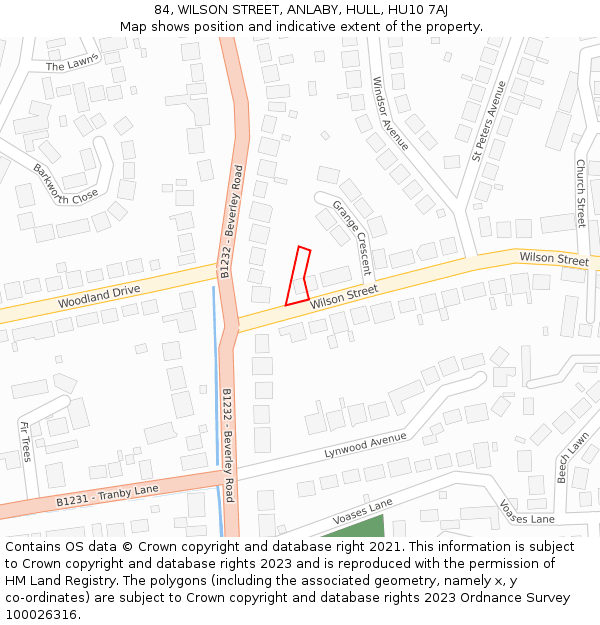 84, WILSON STREET, ANLABY, HULL, HU10 7AJ: Location map and indicative extent of plot