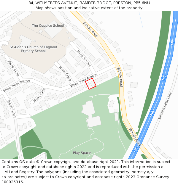 84, WITHY TREES AVENUE, BAMBER BRIDGE, PRESTON, PR5 6NU: Location map and indicative extent of plot