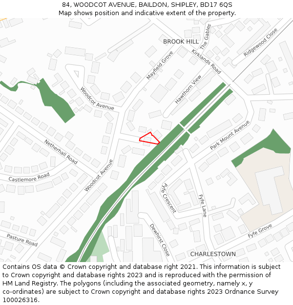 84, WOODCOT AVENUE, BAILDON, SHIPLEY, BD17 6QS: Location map and indicative extent of plot