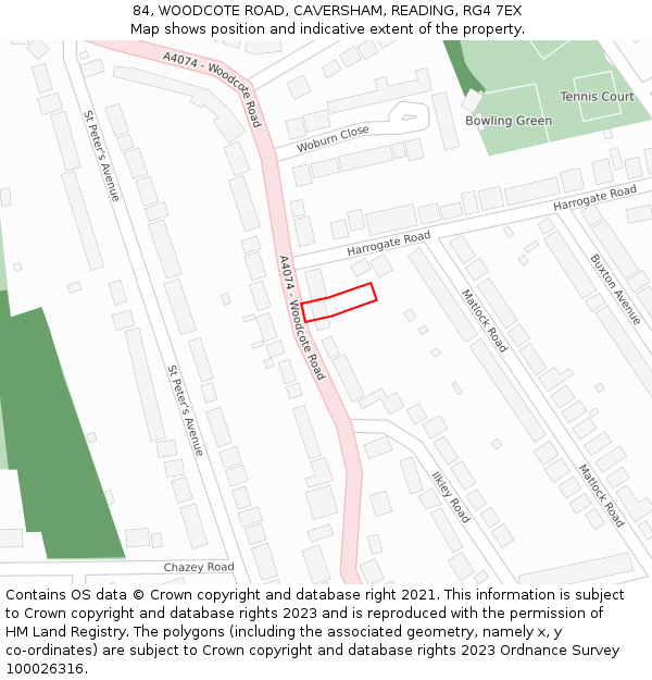 84, WOODCOTE ROAD, CAVERSHAM, READING, RG4 7EX: Location map and indicative extent of plot