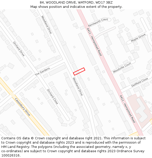 84, WOODLAND DRIVE, WATFORD, WD17 3BZ: Location map and indicative extent of plot