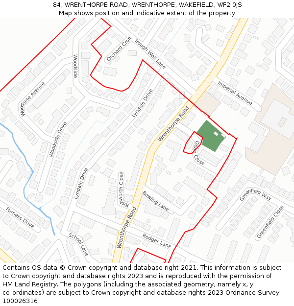 84, WRENTHORPE ROAD, WRENTHORPE, WAKEFIELD, WF2 0JS: Location map and indicative extent of plot