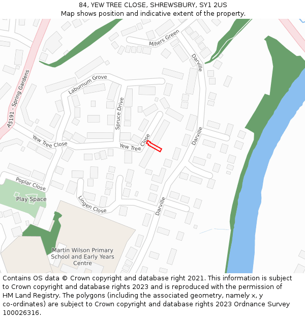 84, YEW TREE CLOSE, SHREWSBURY, SY1 2US: Location map and indicative extent of plot