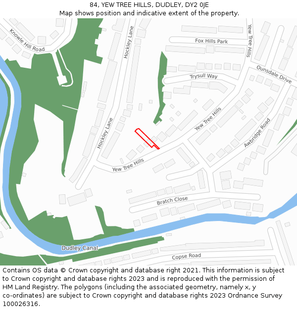 84, YEW TREE HILLS, DUDLEY, DY2 0JE: Location map and indicative extent of plot