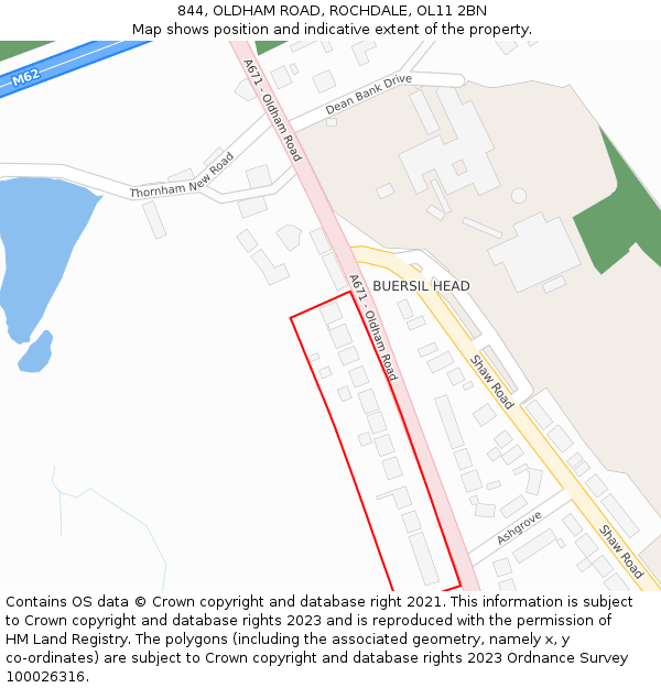 844, OLDHAM ROAD, ROCHDALE, OL11 2BN: Location map and indicative extent of plot