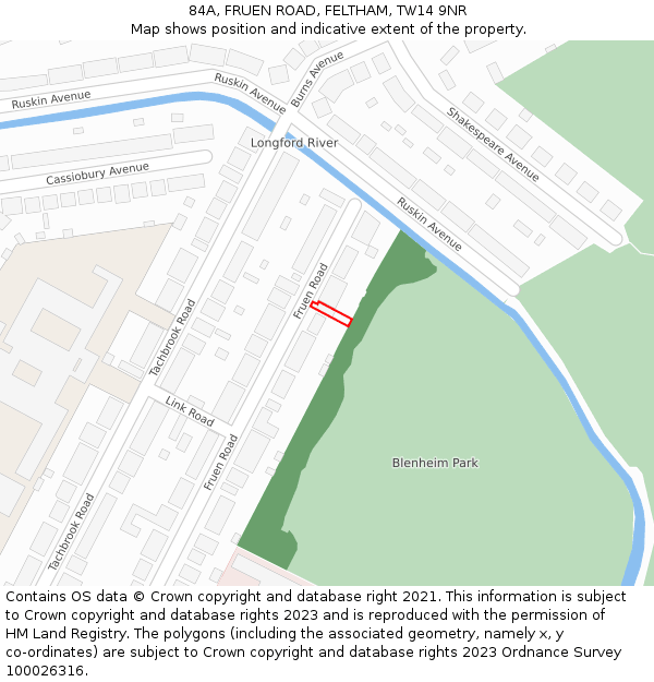 84A, FRUEN ROAD, FELTHAM, TW14 9NR: Location map and indicative extent of plot