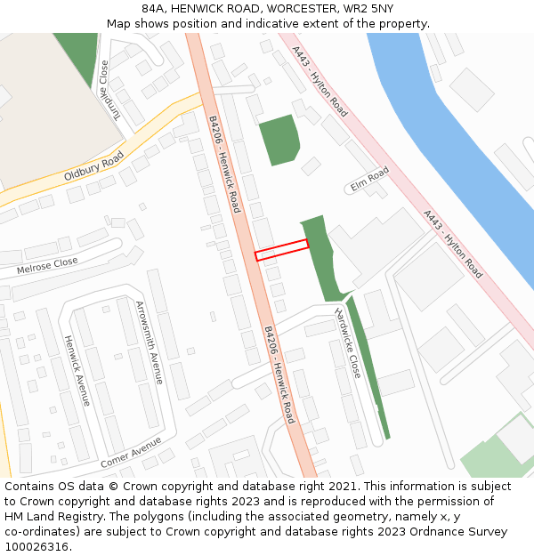 84A, HENWICK ROAD, WORCESTER, WR2 5NY: Location map and indicative extent of plot