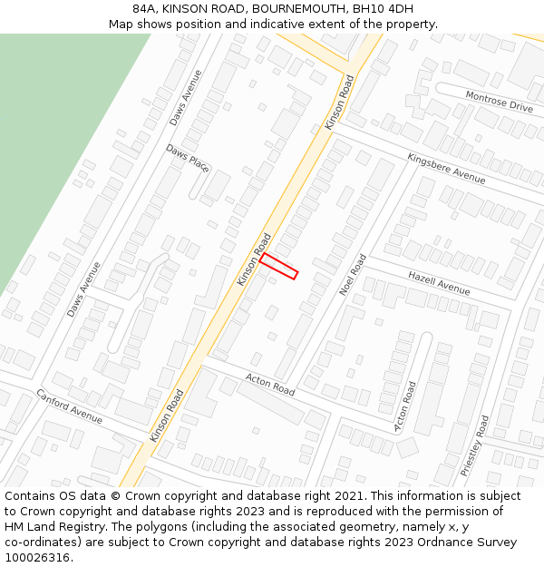 84A, KINSON ROAD, BOURNEMOUTH, BH10 4DH: Location map and indicative extent of plot