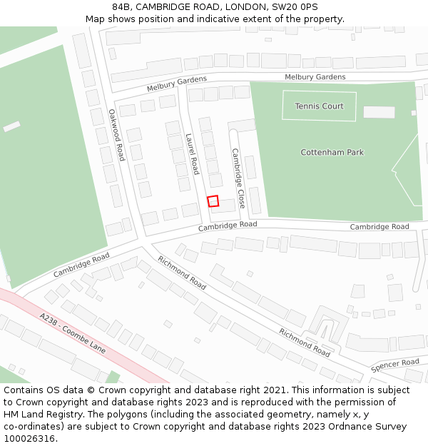 84B, CAMBRIDGE ROAD, LONDON, SW20 0PS: Location map and indicative extent of plot