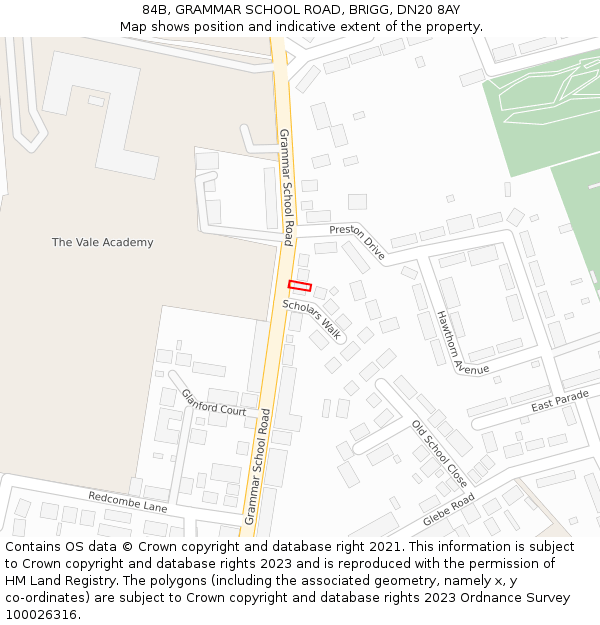 84B, GRAMMAR SCHOOL ROAD, BRIGG, DN20 8AY: Location map and indicative extent of plot