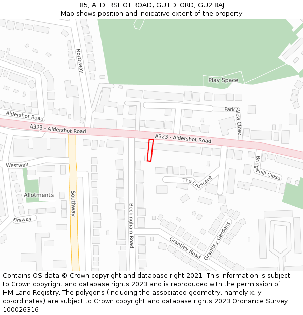 85, ALDERSHOT ROAD, GUILDFORD, GU2 8AJ: Location map and indicative extent of plot