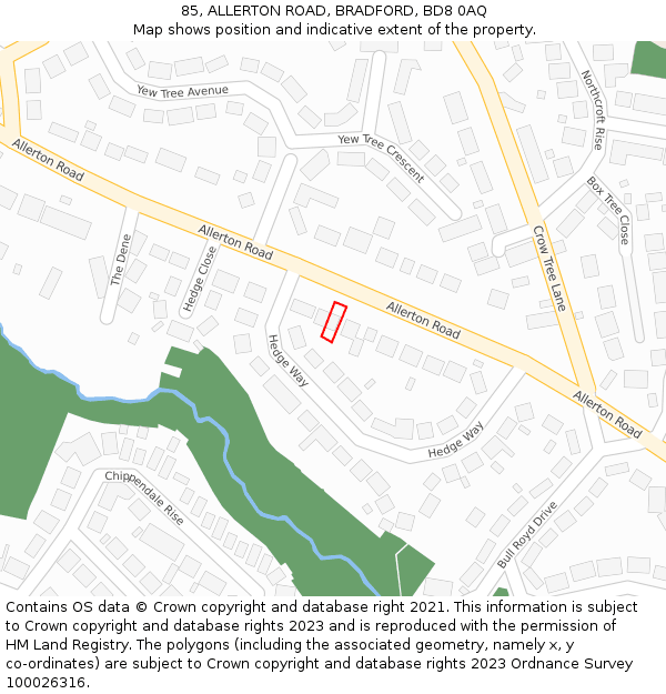 85, ALLERTON ROAD, BRADFORD, BD8 0AQ: Location map and indicative extent of plot