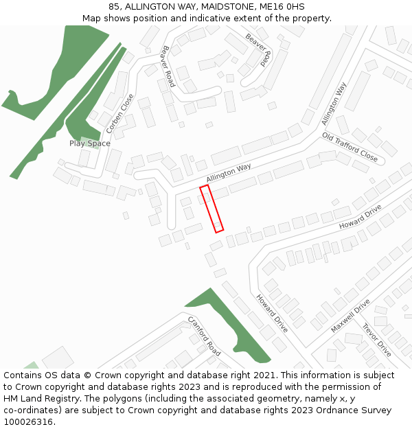 85, ALLINGTON WAY, MAIDSTONE, ME16 0HS: Location map and indicative extent of plot