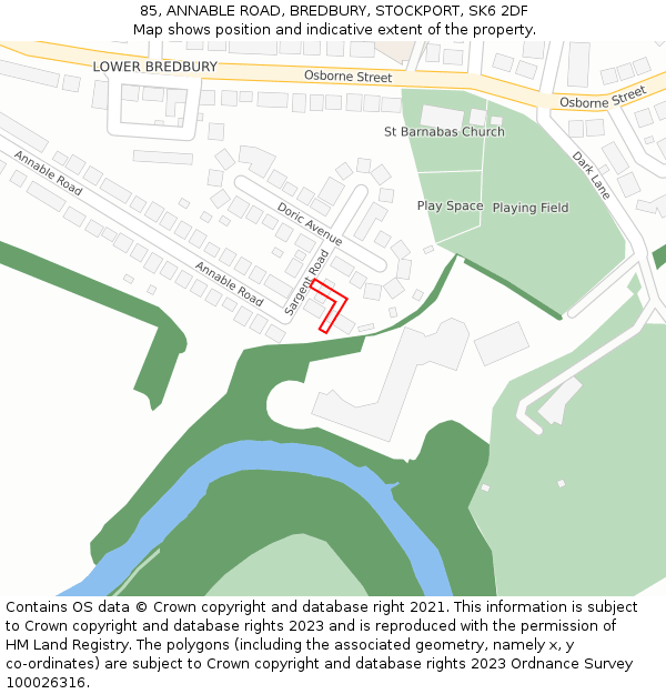 85, ANNABLE ROAD, BREDBURY, STOCKPORT, SK6 2DF: Location map and indicative extent of plot