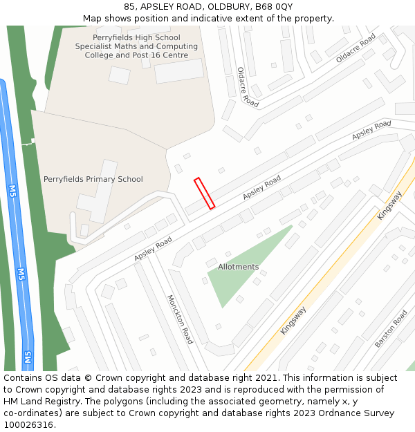 85, APSLEY ROAD, OLDBURY, B68 0QY: Location map and indicative extent of plot