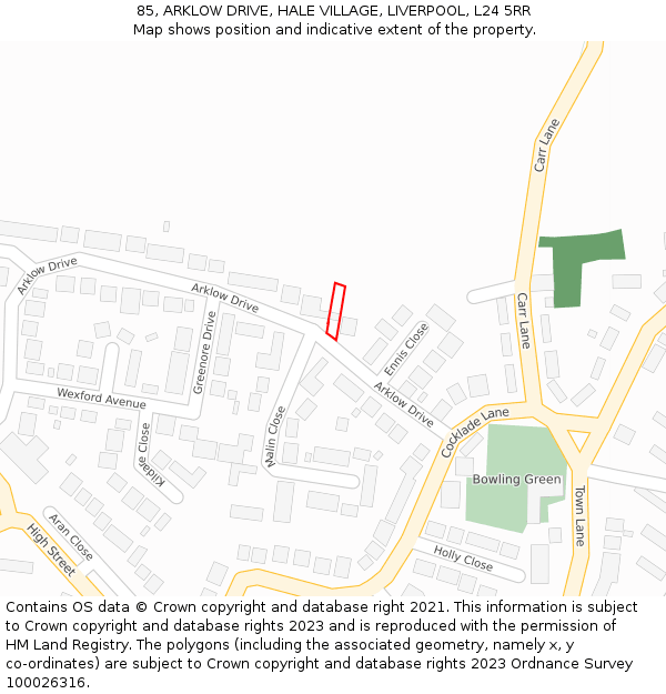 85, ARKLOW DRIVE, HALE VILLAGE, LIVERPOOL, L24 5RR: Location map and indicative extent of plot