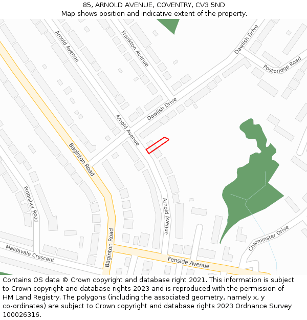 85, ARNOLD AVENUE, COVENTRY, CV3 5ND: Location map and indicative extent of plot