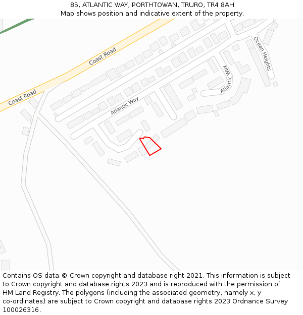 85, ATLANTIC WAY, PORTHTOWAN, TRURO, TR4 8AH: Location map and indicative extent of plot
