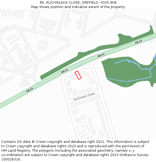 85, AUCHINLECK CLOSE, DRIFFIELD, YO25 9HE: Location map and indicative extent of plot