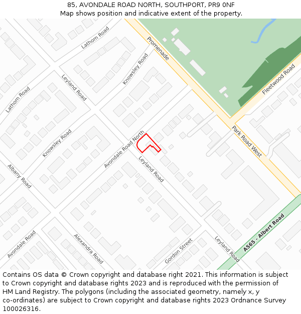 85, AVONDALE ROAD NORTH, SOUTHPORT, PR9 0NF: Location map and indicative extent of plot