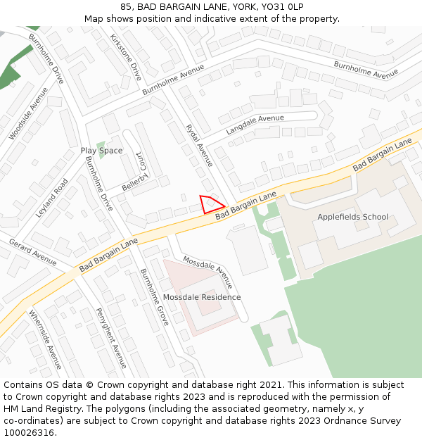 85, BAD BARGAIN LANE, YORK, YO31 0LP: Location map and indicative extent of plot