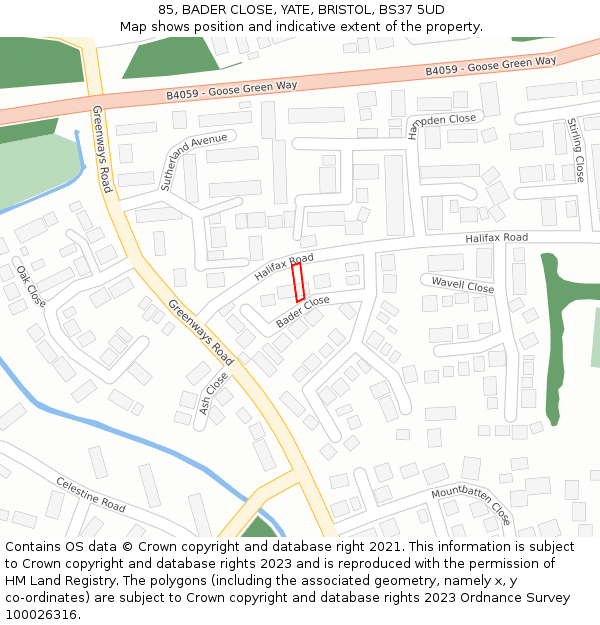 85, BADER CLOSE, YATE, BRISTOL, BS37 5UD: Location map and indicative extent of plot