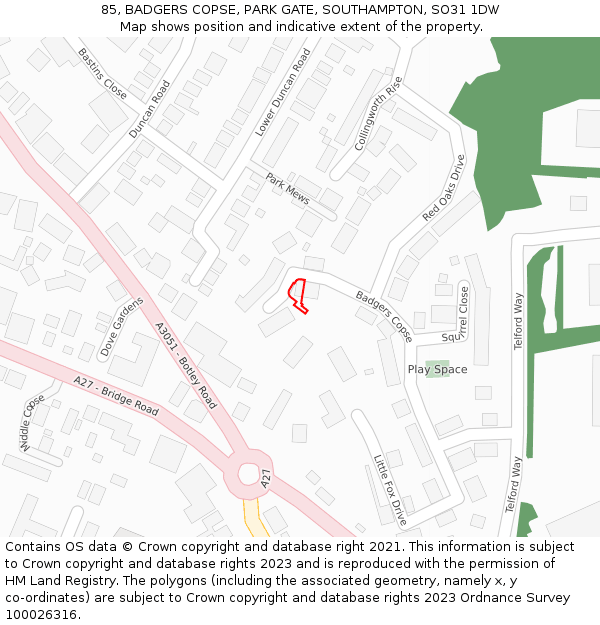 85, BADGERS COPSE, PARK GATE, SOUTHAMPTON, SO31 1DW: Location map and indicative extent of plot