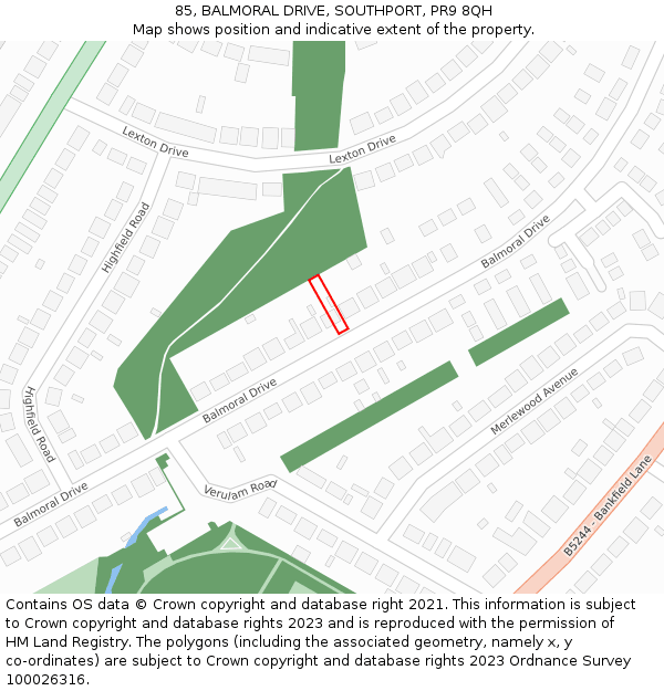 85, BALMORAL DRIVE, SOUTHPORT, PR9 8QH: Location map and indicative extent of plot