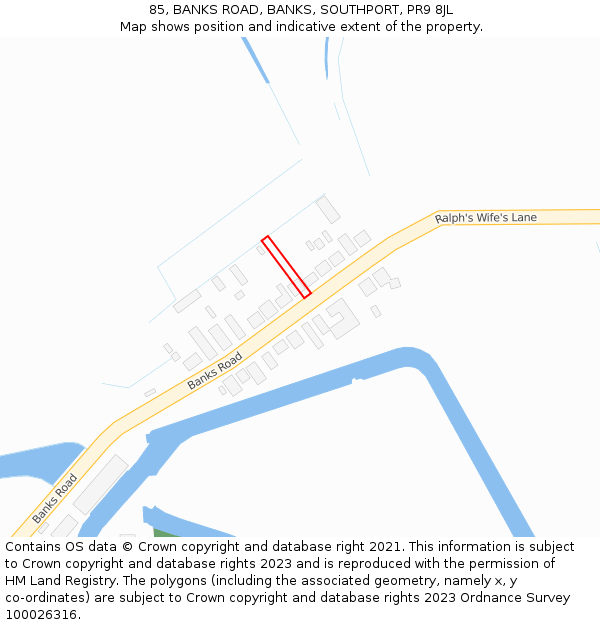 85, BANKS ROAD, BANKS, SOUTHPORT, PR9 8JL: Location map and indicative extent of plot