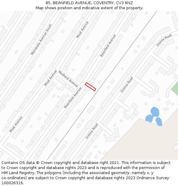 85, BEANFIELD AVENUE, COVENTRY, CV3 6NZ: Location map and indicative extent of plot